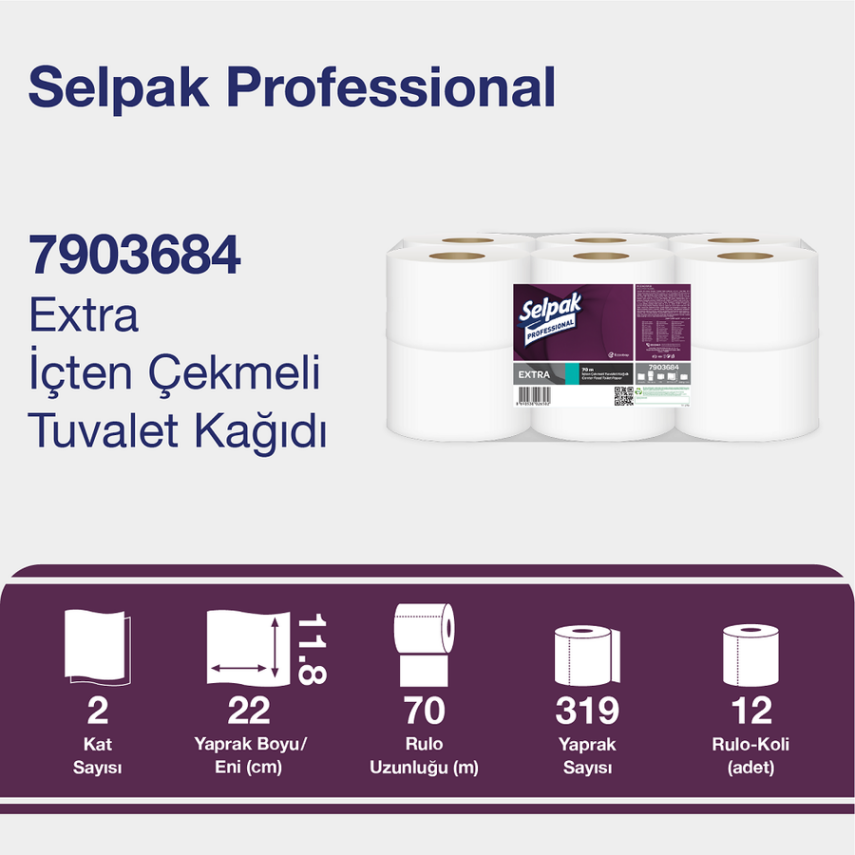 Selpak Professional Extra Jumbo İçten Çekmeli Tuvalet Kağıdı 70mt 12li - 2